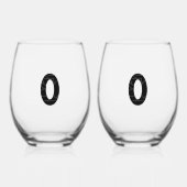 Het getal nul (0) in zwart wijnglas zonder voet (Voorkant)