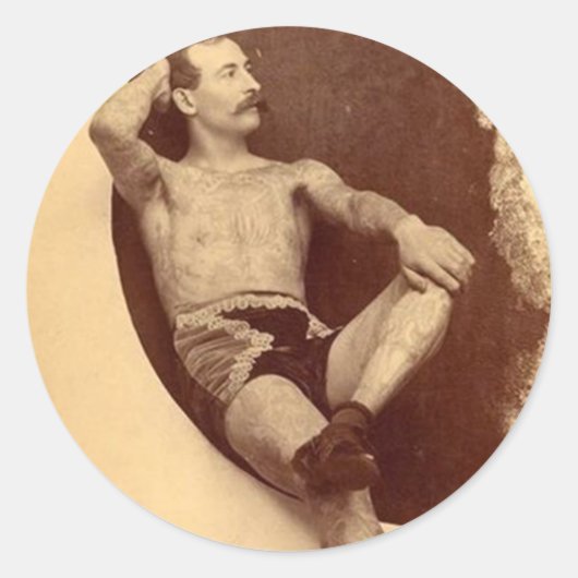 Het getatoeëerde Man in de maan Ronde Sticker (Voorkant)