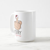 Het geven van de Vinger Santa Hat Kerstmis Koffiemok (Voorkant links)