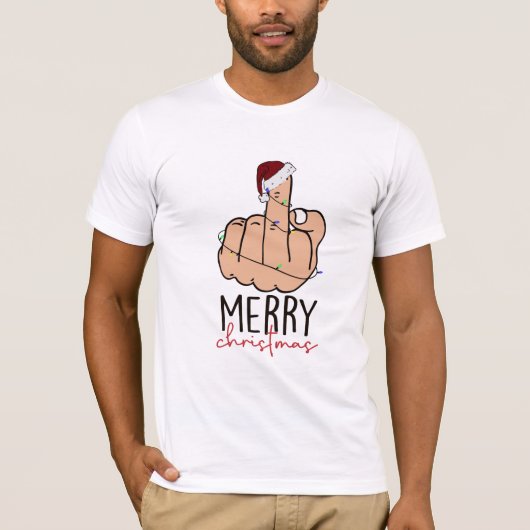 Het geven van de Vinger Santa Hat Kerstmis T-shirt (Voorkant)