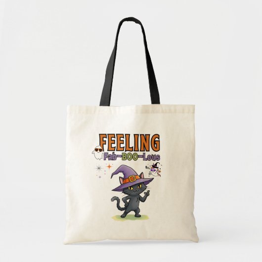 Het gevoel Fab-BOO-Lous Funny Halloween Cat Tote Bag (Voorkant)