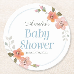 Het gevoelige Bloemen Blauwe Baby shower van de Ronde Kartonnen Onderzetter