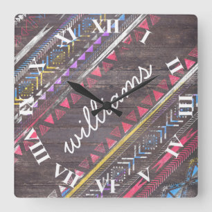 Het geweldige Koele trendy Azteekse stammenhout Vierkante Klok