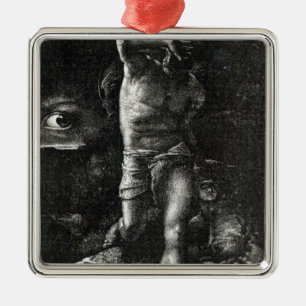 Het geweten of de ogen die kijken, krijgen metalen ornament
