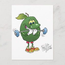 Het gewicht tilt Avocado op een briefkaart. Briefkaart