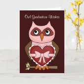 Het gezellige Afstudeerder van de Uil - Rood Hart Kaart (Gele Bloem)