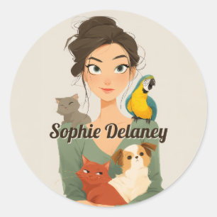 Het gezellige portret van Pet Lover Ronde Sticker