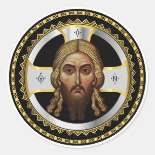 Het gezicht van Christus orthodox zwart icoon Ronde Sticker