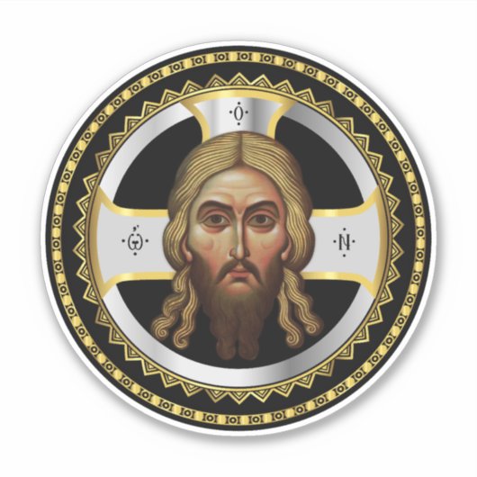 Het gezicht van Christus orthodox zwart icoon Sticker (Voorkant)