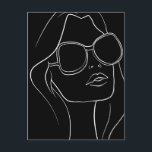Het gezicht van de vrouw in de zonnebril Line Art  Briefkaart<br><div class="desc">Zwarte achtergrond met het gezicht van een vrouw met een zonnebril met behulp van een retro-ontwerp met witte lijn. Stuur een beetje liefde naar elke vrouw / meisje in je leven. Internationale Vrouwendag vieren. Geweldig motivatie, inspirerend cadeau om de post naar een vriend, afstuderen, geliefde of collega te sturen of...</div>