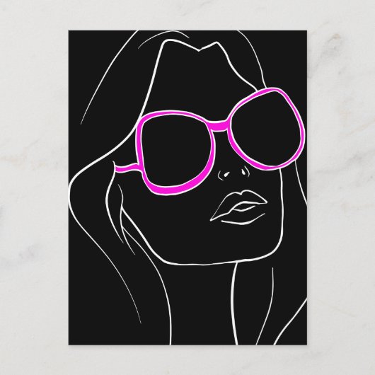 Het gezicht van de vrouw in roze zonnebril Black R Briefkaart (Voorkant)
