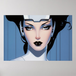 Het gezicht van een Cyborg airbrush schilderij Poster