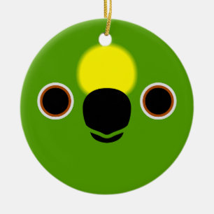 Het gezicht van een geel gekroonde amazone keramisch ornament