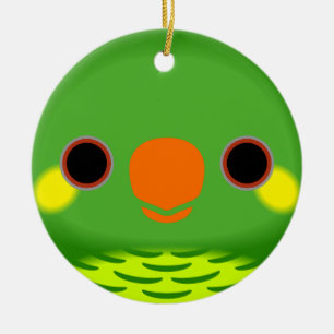 Het gezicht van een gele wang loriket keramisch ornament