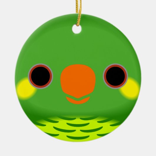 Het gezicht van een gele wang loriket keramisch ornament (Voorkant)