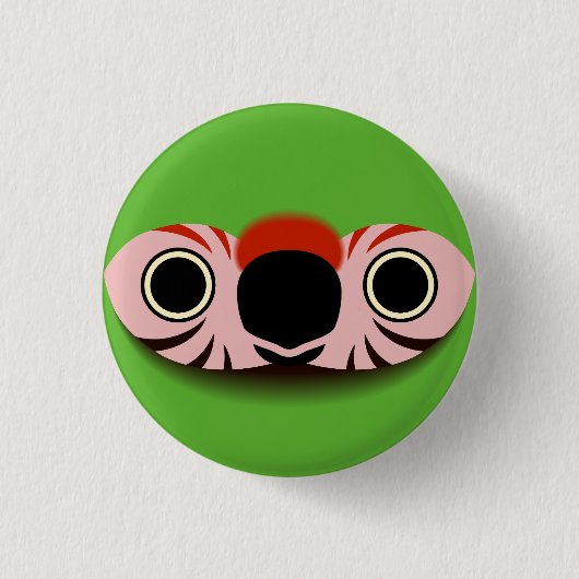 Het gezicht van een grote groene ara ronde button 3,2 cm (Voorkant)