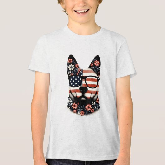 Het gezicht van een Husky met een bloemenpatroon Tri-Blend Shirt (Voorkant)