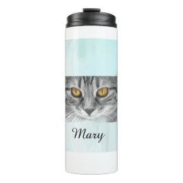 Het gezicht van een kat onder de blauwe oceaan thermosbeker