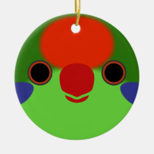 Het gezicht van een loriket met rode voorkant keramisch ornament