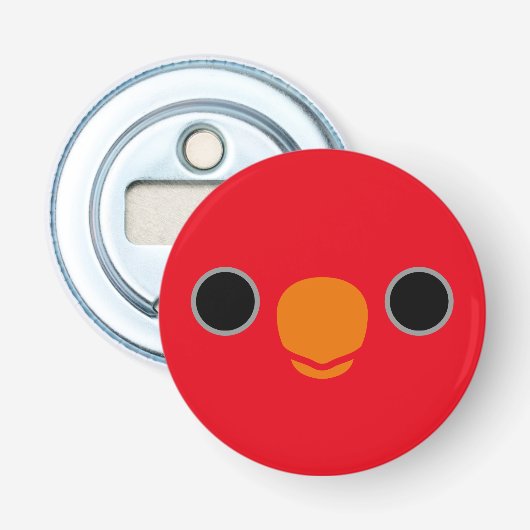 Het gezicht van een rode Lory Button Flesopener (Voorkant)