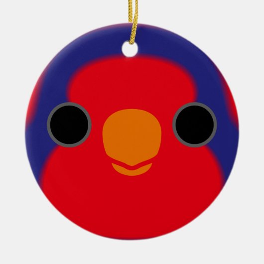 Het gezicht van een rood-blauwe Lory Keramisch Ornament (Voorkant)