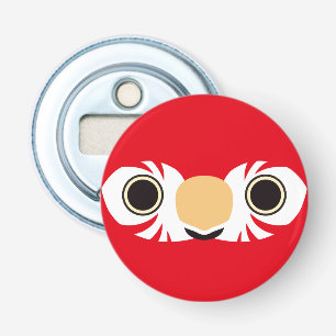 Het gezicht van een rood-groene ara button flesopener