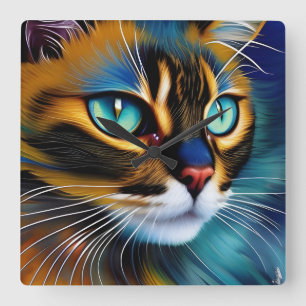 Het gezicht van een schattig Lynx-punt Siamese Vierkante Klok