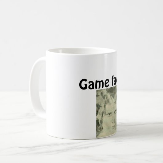 Het gezicht van het spel op de Mok van de Koffie v (Voorkant links)