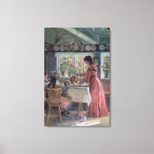 Het gieten van de koffie van Morning, 1906 Canvas Afdruk