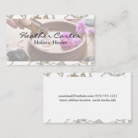 Het gieten van essentiële aromaoliën visitekaartje (Voorkant / Achterkant)