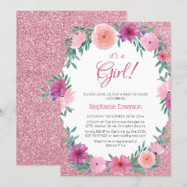 Het 'Girl Floral Roos Gold Glitter Baby shower' Kaart