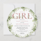 Het Girl Greenery Dusty Roos Letter Baby shower Kaart (Voorkant)