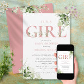 Het Girl Greenery Dusty Roos Letter Baby shower Kaart