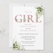 Het Girl Greenery Dusty Roos Letter Baby shower Kaart (Voorkant)