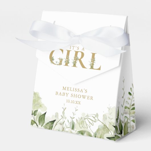 Het Girl Greenery Foliage Gold Baby shower Bedankdoosjes (Voorkant Zijde)