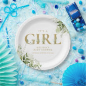 Het 'Girl Greenery Gold Letter'-Baby shower Papieren Bordje (Feest)