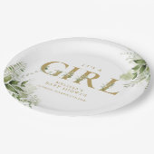 Het 'Girl Greenery Gold Letter'-Baby shower Papieren Bordje (Gekanteld)