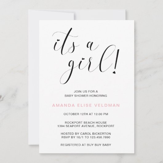 Het Girl Pink Heart Baby shower Kaart (Voorkant)