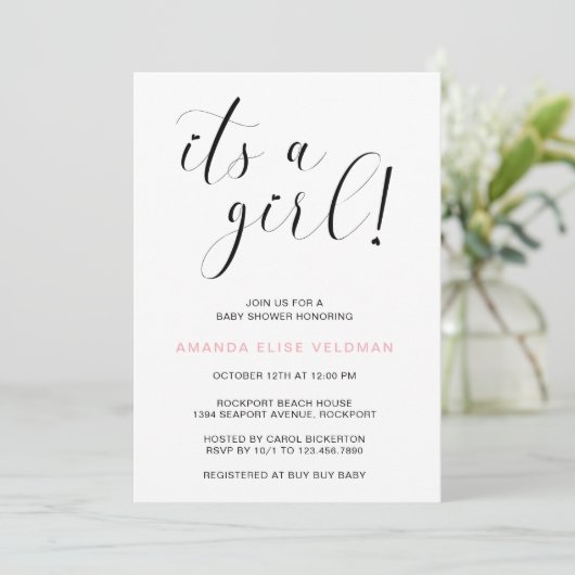 Het Girl Pink Heart Baby shower Kaart (Staand voorkant)