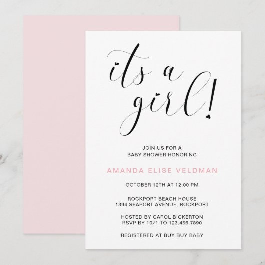 Het Girl Pink Heart Baby shower Kaart (Voorkant / Achterkant)