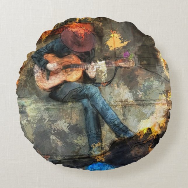 Het gitaarMan Rond Kussen (Voorkant)