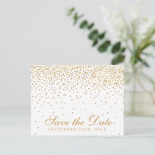 Het  Glam Gold Confetti Wedding Collectie Aankondigingskaart (Staand voorkant)