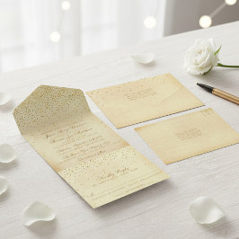 Het  Glam Gold Confetti Wedding Collectie All In One Uitnodiging