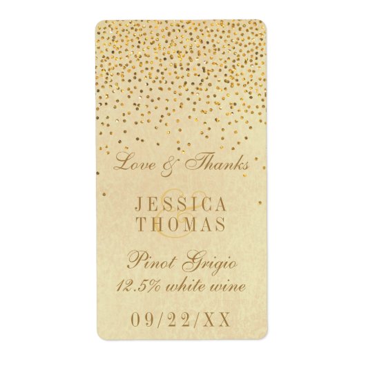 Het  Glam Gold Confetti Wedding Collectie Etiket (Voorkant)