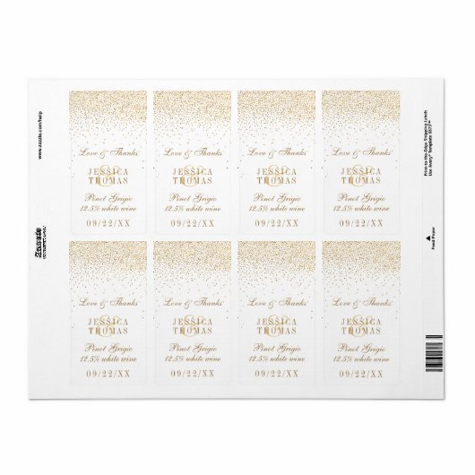 Het  Glam Gold Confetti Wedding Collectie Etiket (Full Sheet)