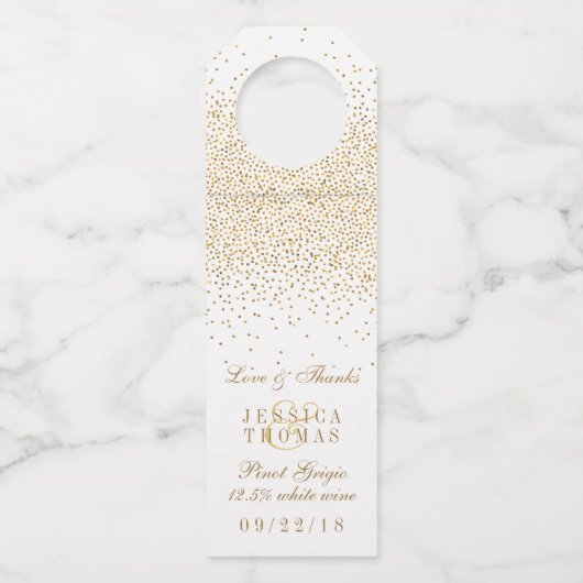 Het  Glam Gold Confetti Wedding Collectie Flessenhanger (Voorkant)