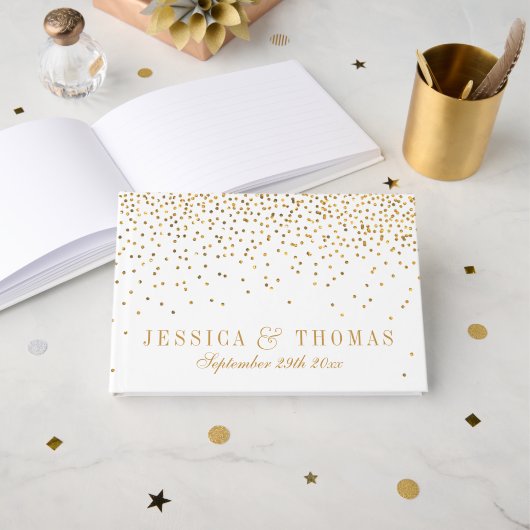 Het Glam Gold Confetti Wedding Collectie Gastenboek (Voorkant open)