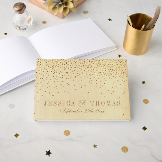 Het  Glam Gold Confetti Wedding Collectie Gastenboek (Voorkant open)