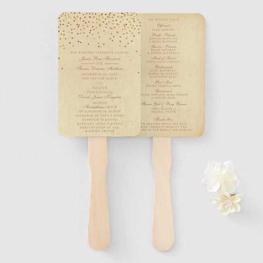 Het  Glam Gold Confetti Wedding Collectie Handwaaier (Voorkant en achterkant)