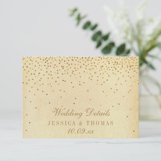 Het  Glam Gold Confetti Wedding Collectie Informatiekaartje (Staand voorkant)